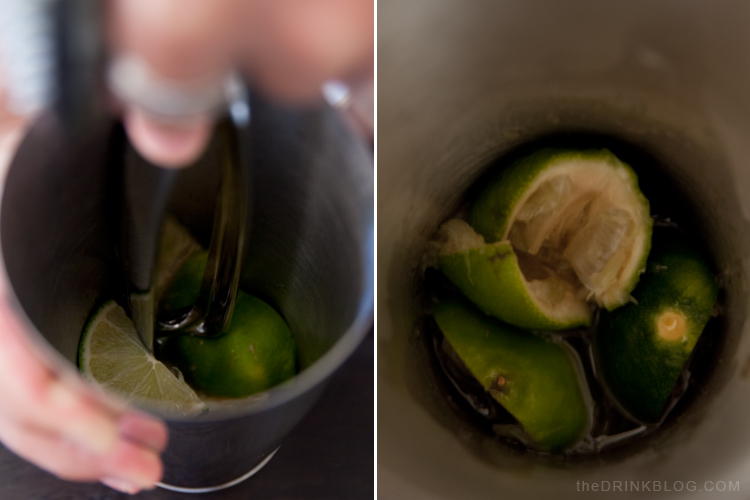 muddling limes for a caipirinha, lucky limes