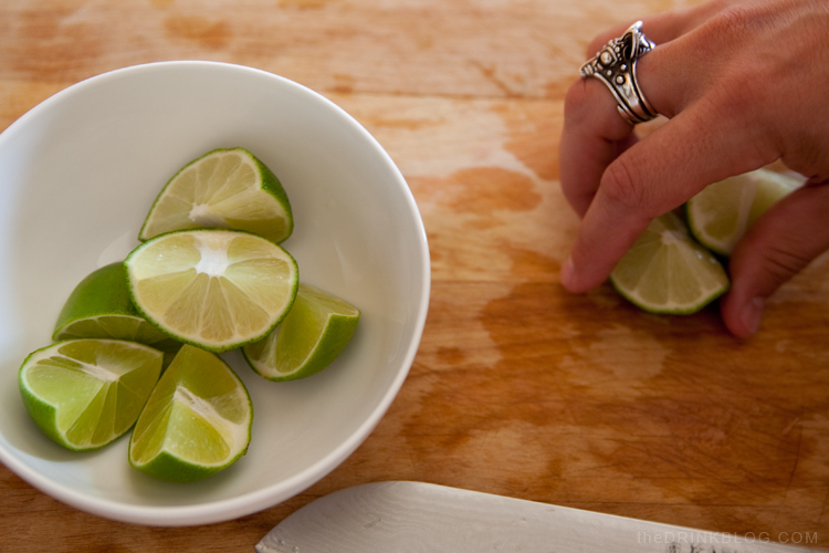 limes cut for a caipirinha