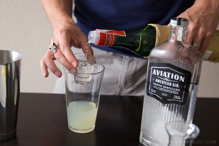 adding the maraschino liqeur to the aviation