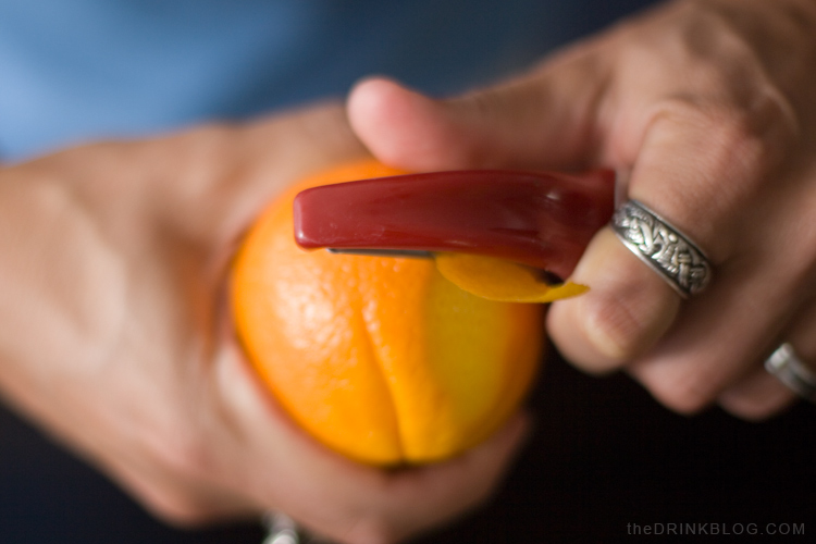 peel orange for garnish on the old fashioned