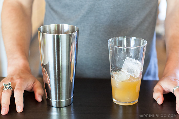 add ingredients to cocktail shaker